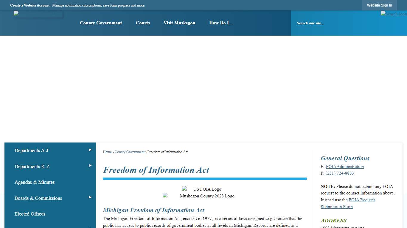 Freedom of Information Act Muskegon County, MI